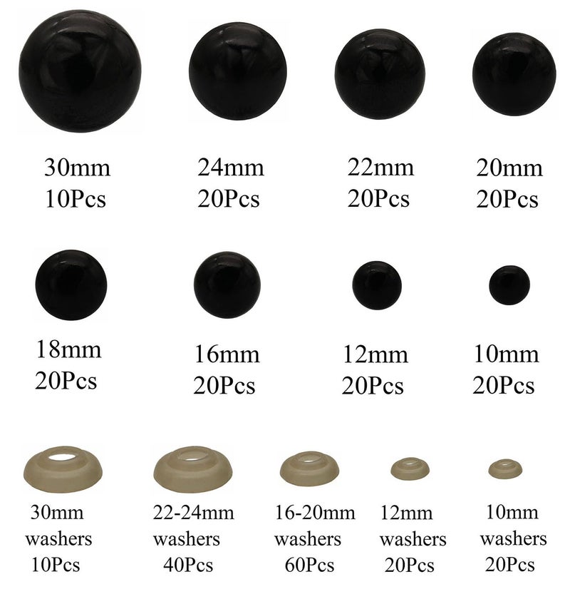 150 قطعة 10-30 مللي متر أسود كبير البلاستيك عيون السلامة الحرفية عيون السلامة عيون ذاتية الصنع مع غسالات ل أفخم الحيوان دمية دب دمية الحرف اليدوية - Image 2
